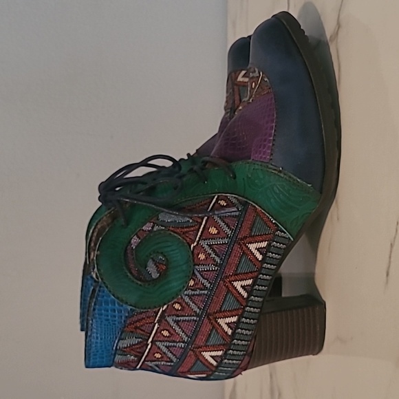 Socofy Leather Tapestry Lace-up Colorful Artsy Ankle Boots Booties EU 37 US 6.5 - Picture 2 of 15